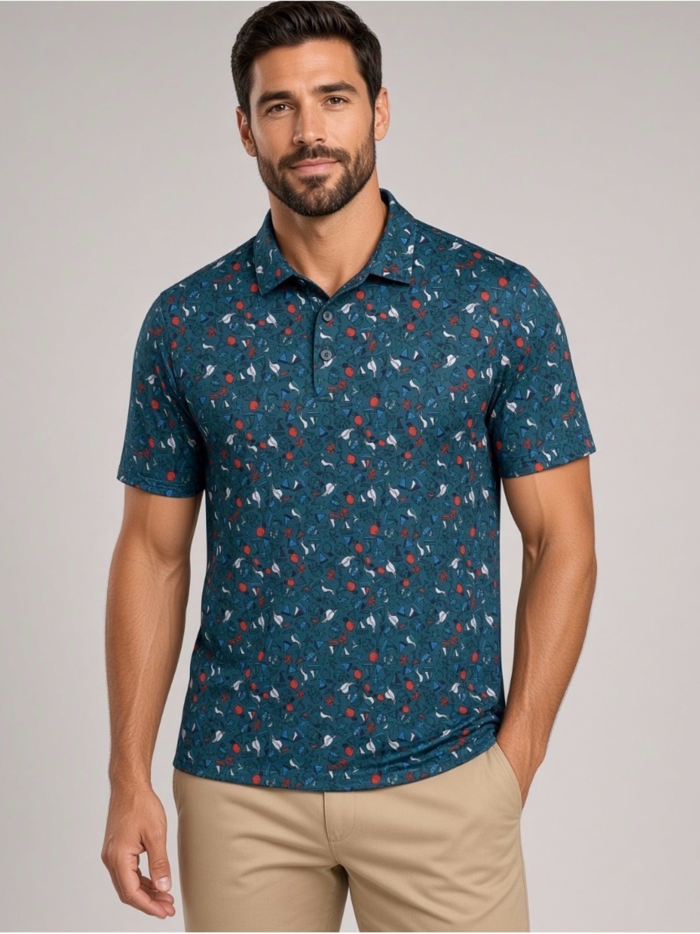 Robert Graham Men's Teal Floral-Print Polo Shirt xl